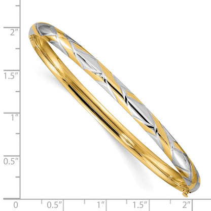 14K Gelb & Rhodium Gold 3/16 mit Weiß Rhodium Strukturiert Kreuz-cross Klappbar Armreif