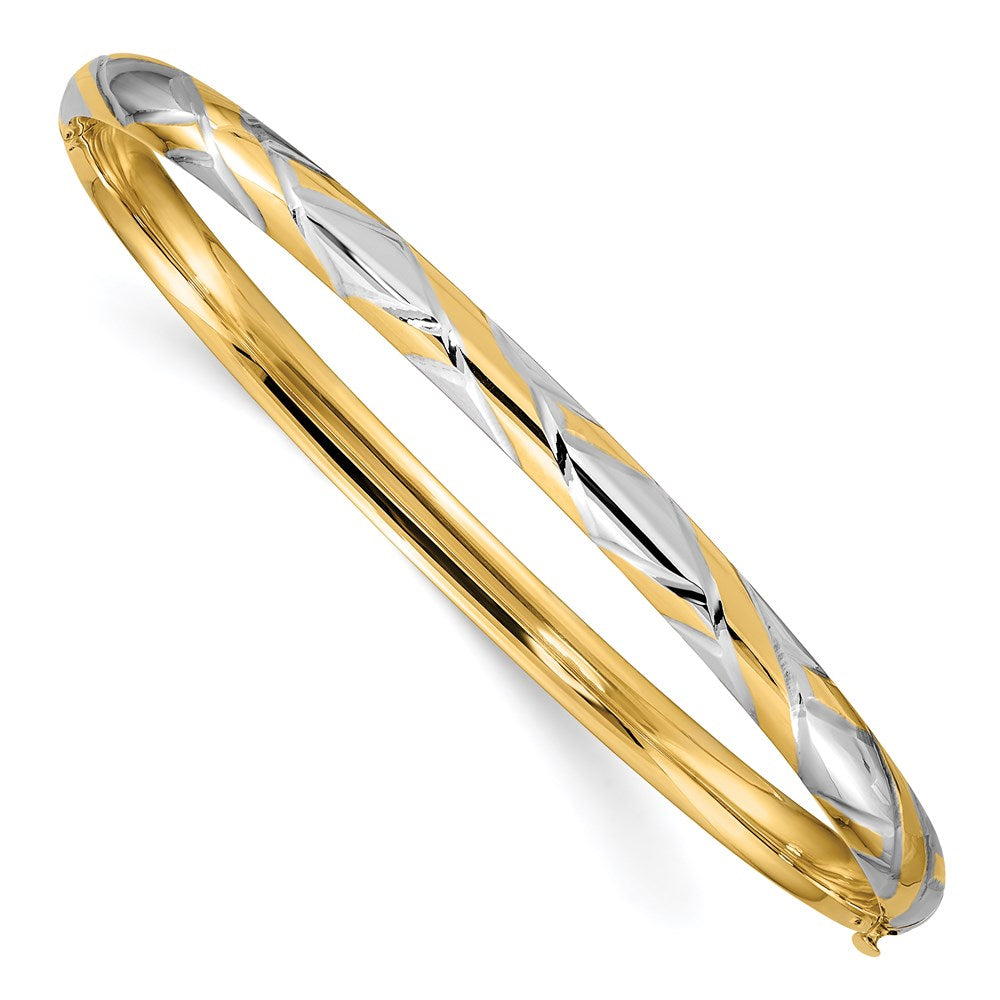 14K Gelb & Rhodium Gold 3/16 mit Weiß Rhodium Strukturiert Kreuz-cross Klappbar Armreif
