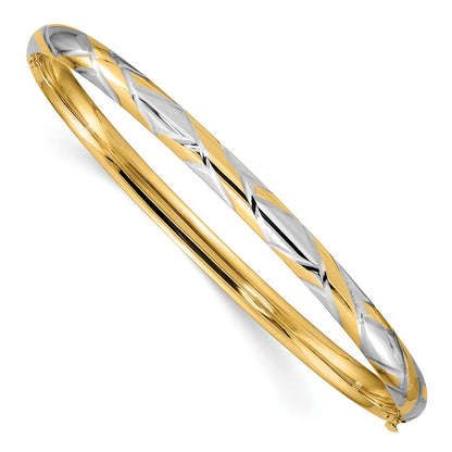 14K Gelb & Rhodium Gold 3/16 mit Weiß Rhodium Strukturiert Kreuz-cross Klappbar Armreif
