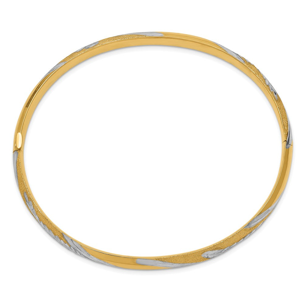 14K Gelb & Rhodium Gold mit Weiß Rhodium Diamantiert Blatt Gedreht Design Klappbar Armreif