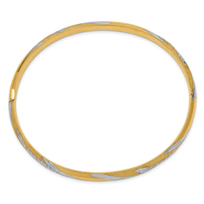 14K Gelb & Rhodium Gold mit Weiß Rhodium Diamantiert Blatt Gedreht Design Klappbar Armreif