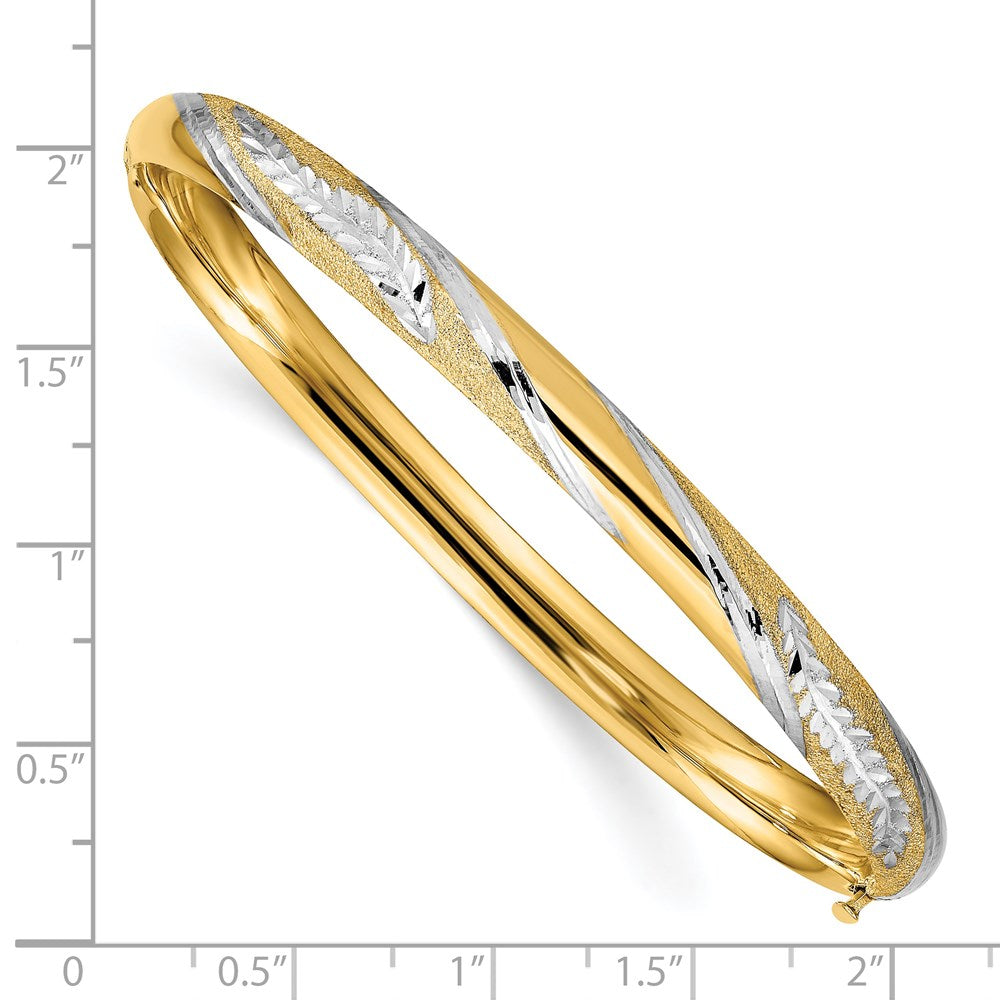 14K Gelb & Rhodium Gold mit Weiß Rhodium Diamantiert Blatt Gedreht Design Klappbar Armreif