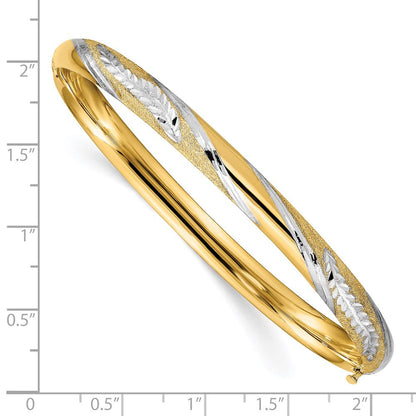 14K Gelb & Rhodium Gold mit Weiß Rhodium Diamantiert Blatt Gedreht Design Klappbar Armreif