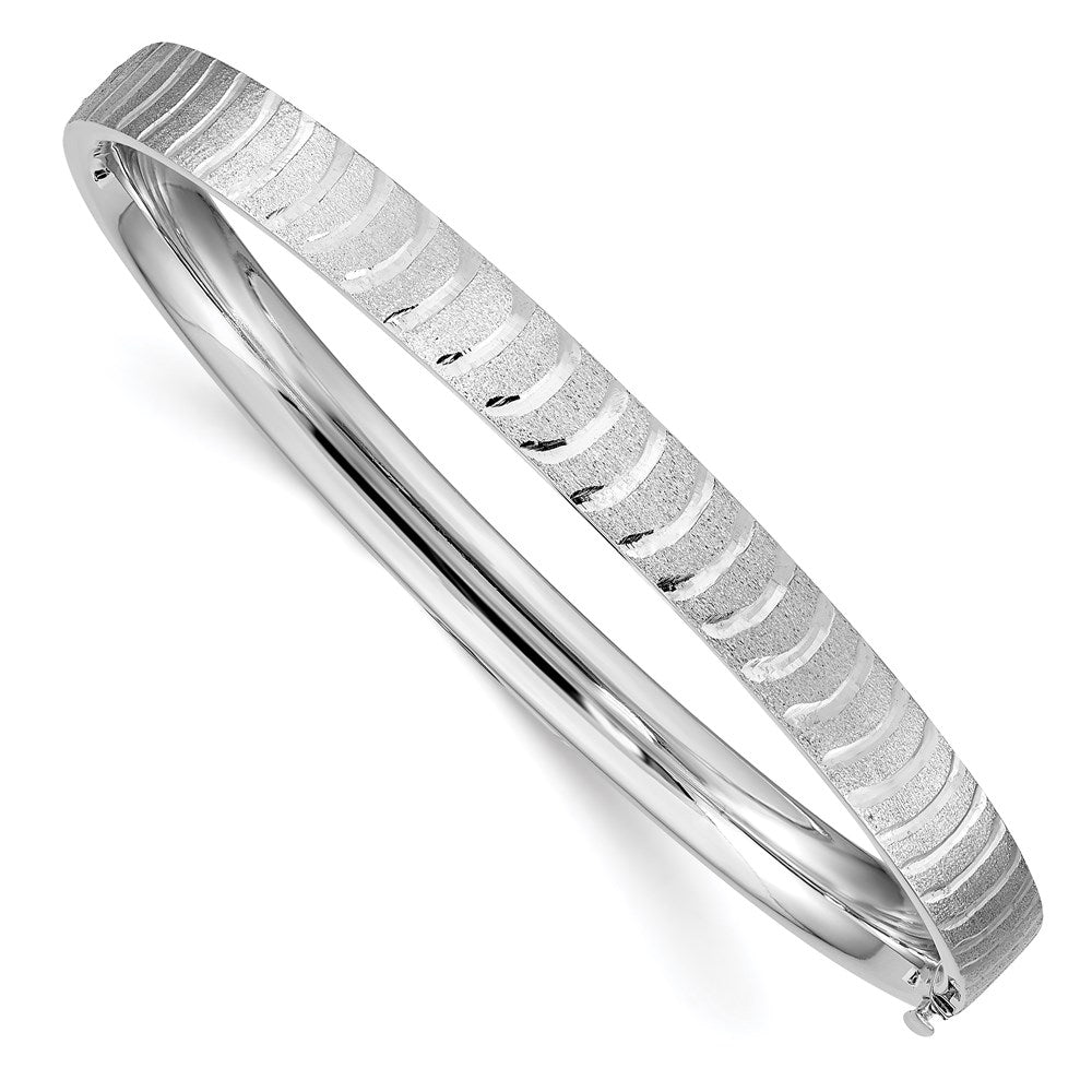 14K Weißgold Poliert und Gebürstet Diamantiert Klappbar Armreif