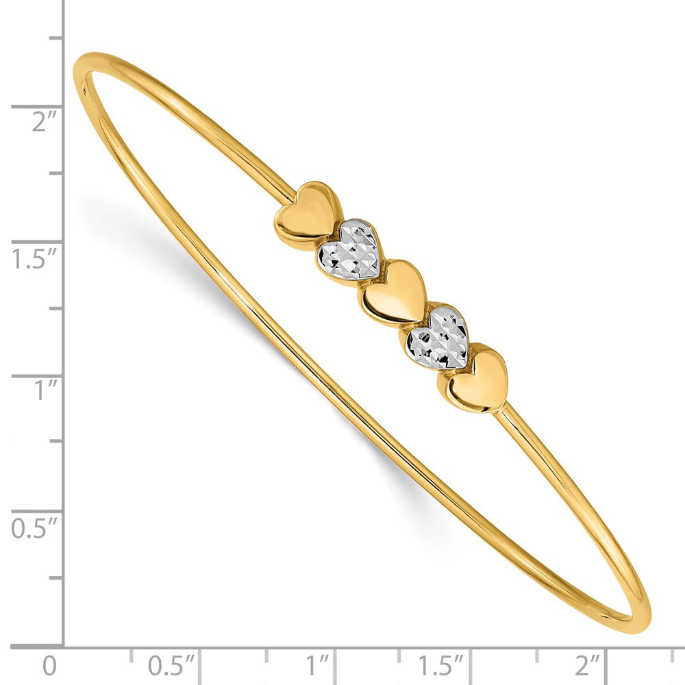 14K Gelb & Rhodium Gold & Weiß Rhodium Poliert Diamantiert Herzen Schieber auf Armreif