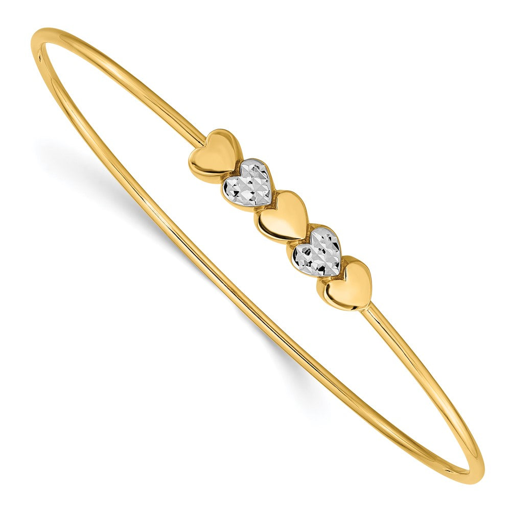 14K Gelb & Rhodium Gold & Weiß Rhodium Poliert Diamantiert Herzen Schieber auf Armreif