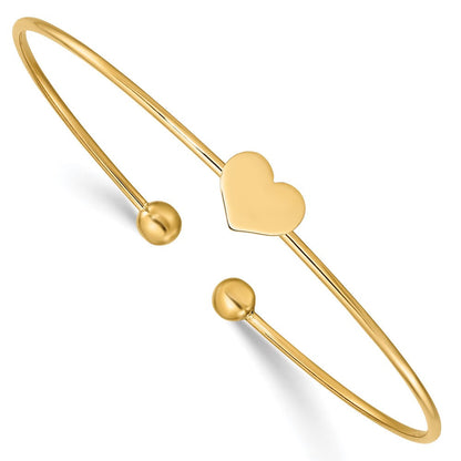 14K Gelbgold Poliert Herz Flexibel Armreif