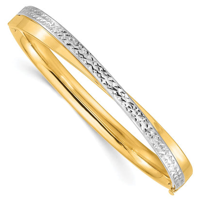 14K Gelb & Rhodium Goldy 4/16 Weiß Rhodium Diamantiert Bypass Klappbar Armreif