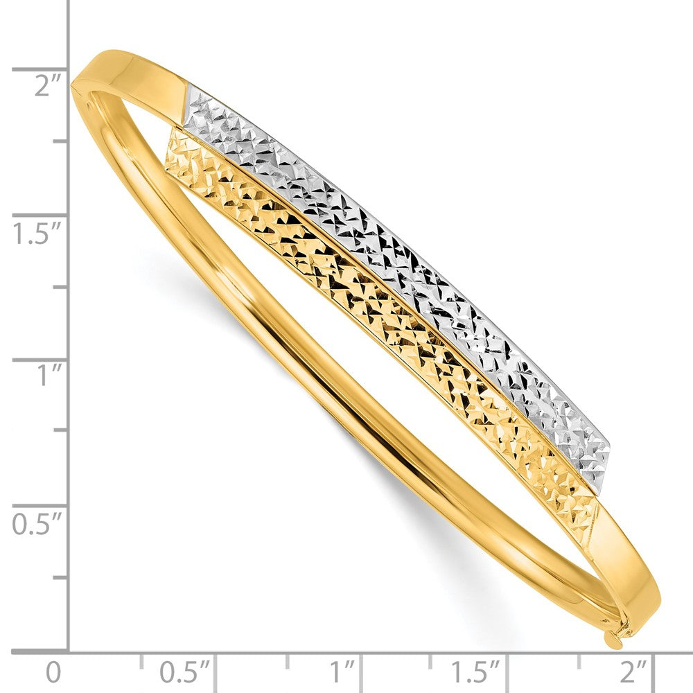 14K Gelb & Rhodium Goldy 2/16 Weiß Rhodium Diamantiert Overlap Klappbar Armreif