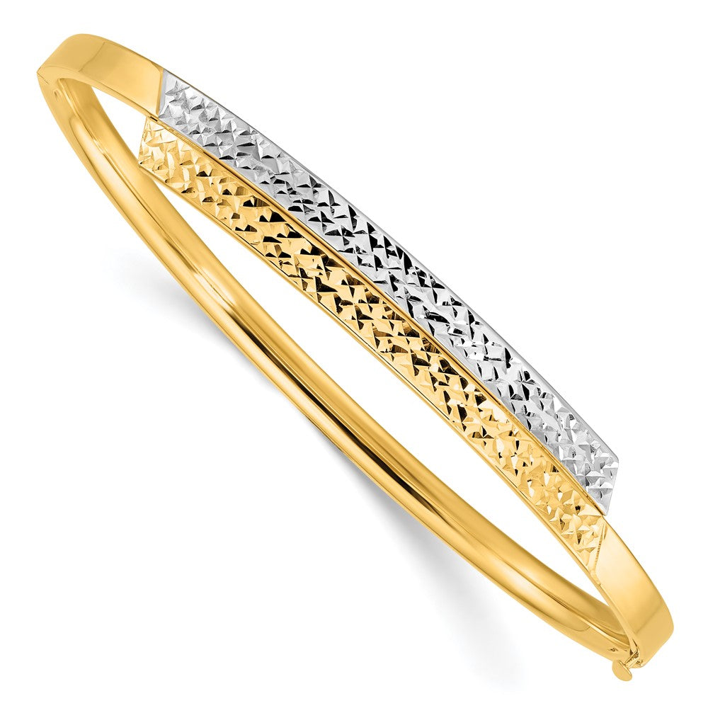 14K Gelb & Rhodium Goldy 2/16 Weiß Rhodium Diamantiert Overlap Klappbar Armreif