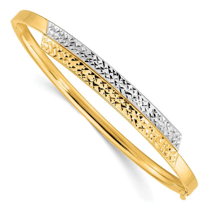 14K Gelb & Rhodium Goldy 2/16 Weiß Rhodium Diamantiert Overlap Klappbar Armreif