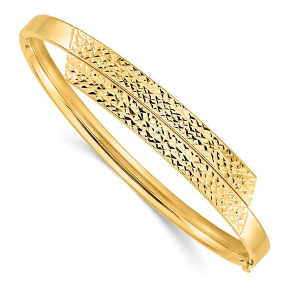 14K Gelb Goldy 3/16 Poliert & Diamantiert Overlap Klappbar Armreif