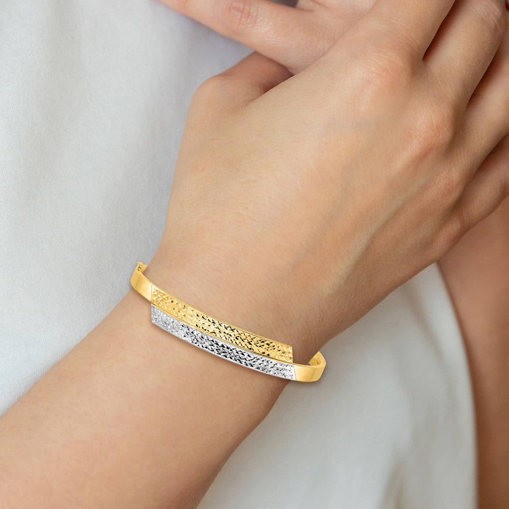 14K Gelb & Rhodium Goldy 3/16 Weiß Rhodium Diamantiert Overlap Klappbar Armreif