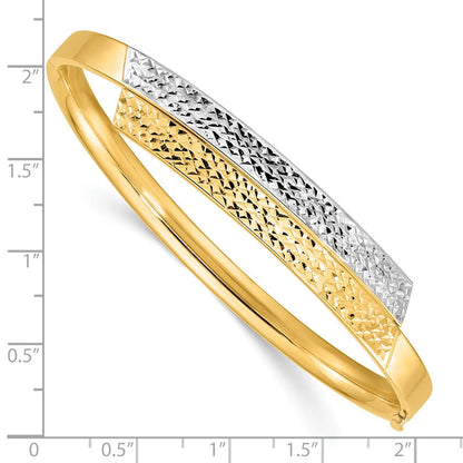14K Gelb & Rhodium Goldy 3/16 Weiß Rhodium Diamantiert Overlap Klappbar Armreif
