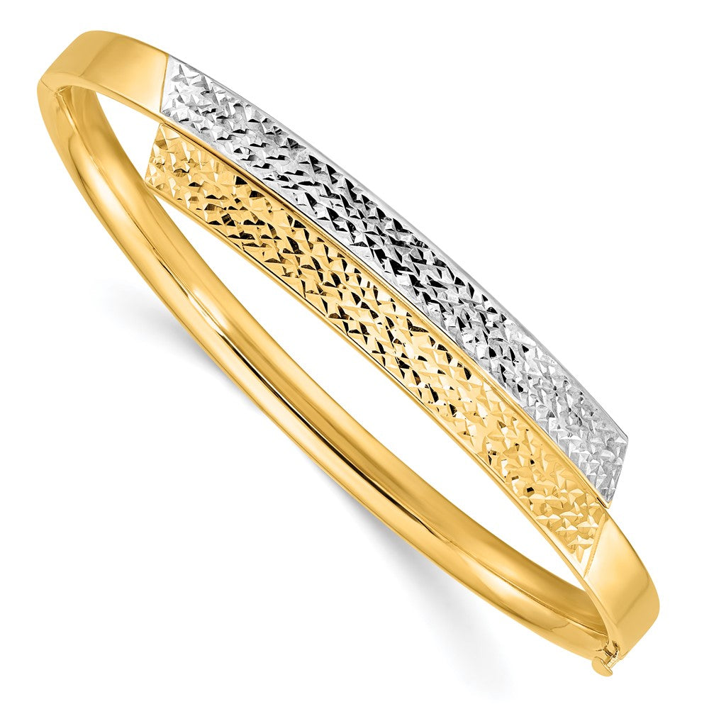 14K Gelb & Rhodium Goldy 3/16 Weiß Rhodium Diamantiert Overlap Klappbar Armreif