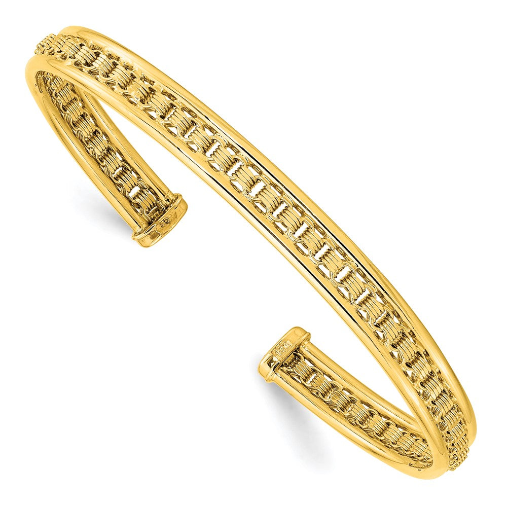14K Gelbgold Poliert & Strukturiert Manschette Armreif