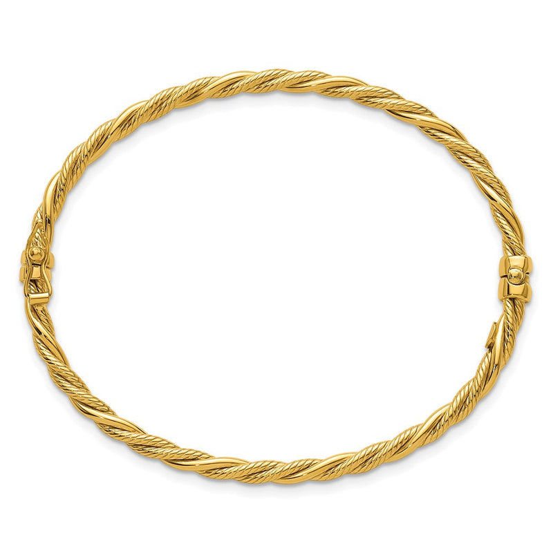 14K Gelbgold Poliert und Strukturiert 3.25mm Gedreht Klappbar Oval Armreif Armband