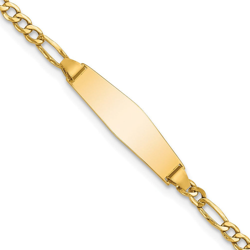 14K Gelbgold Poliert Halbmassiv Kette/solid Platte Figaro Glieder Weich Diamant Form 19.5x5.5mm 7 Zoll Id Armband