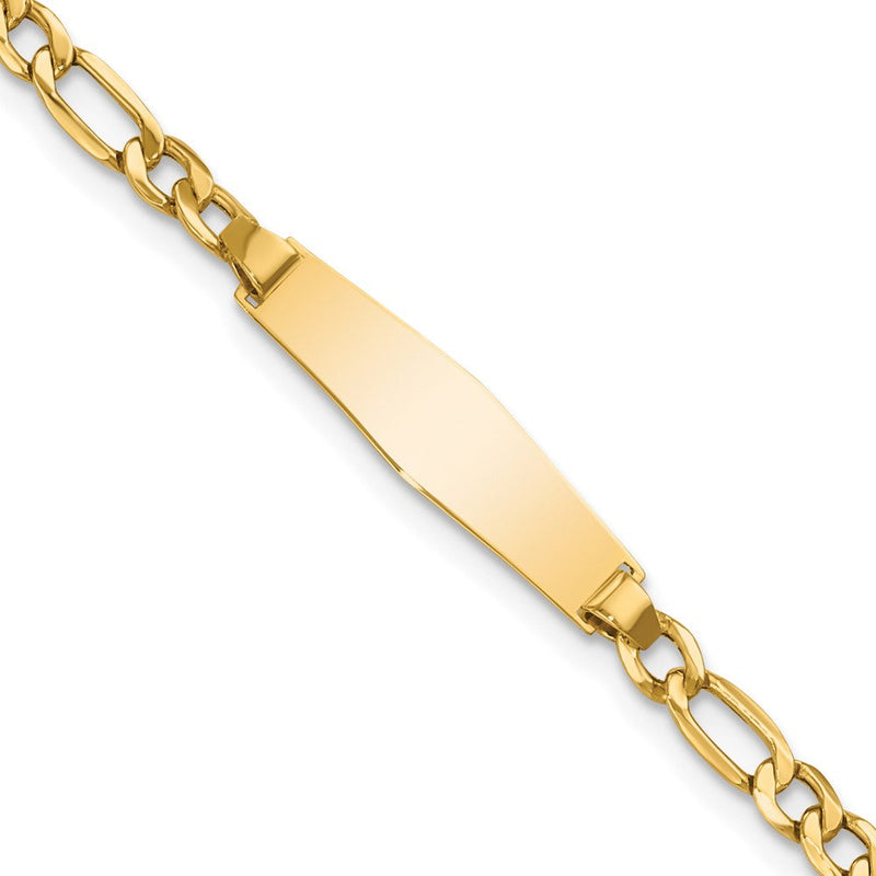 14K Gelbgold Poliert Halbmassiv Kette/solid Platte Figaro Glieder Weich Diamant Form 19.5x5.5mm 7 Zoll Id Armband