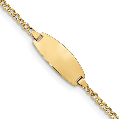 14K Gelbgold Poliert Halbmassiv Kette/solid Platte Panzer Glieder Oval 18.5x8.5mm 7 Zoll Id Armband
