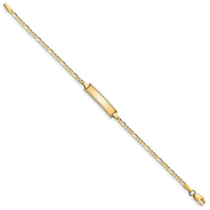 Massiv 14K Gelbgold Kinder Figaro Glieder Id Armband