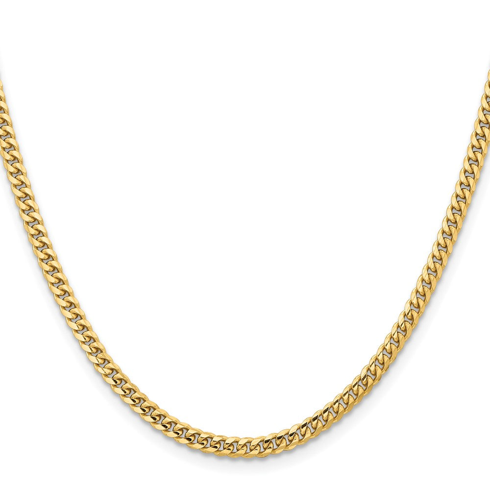 14K Gelbgold 3.5mm Massiv Miami Kubanisch Glieder mit Karabinerverschluss Halskette