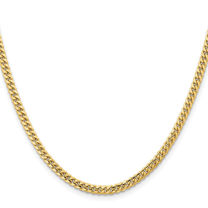 14K Gelbgold 3.5mm Massiv Miami Kubanisch Glieder mit Karabinerverschluss Halskette