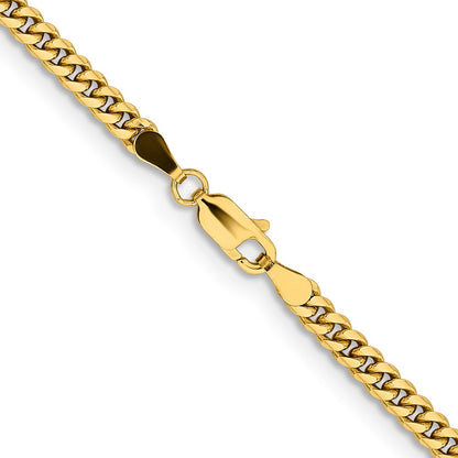 14K Gelbgold 3.5mm Massiv Miami Kubanisch Glieder mit Karabinerverschluss Halskette