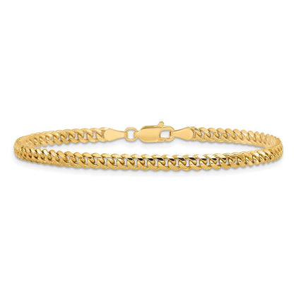 14K Gelbgold 3.5mm Massiv Miami Kubanisch Glieder mit Karabinerverschluss Gliederarmband