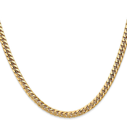 14K Gelbgold 4.3mm Massiv Miami Kubanisch Glieder mit Karabinerverschluss Halskette
