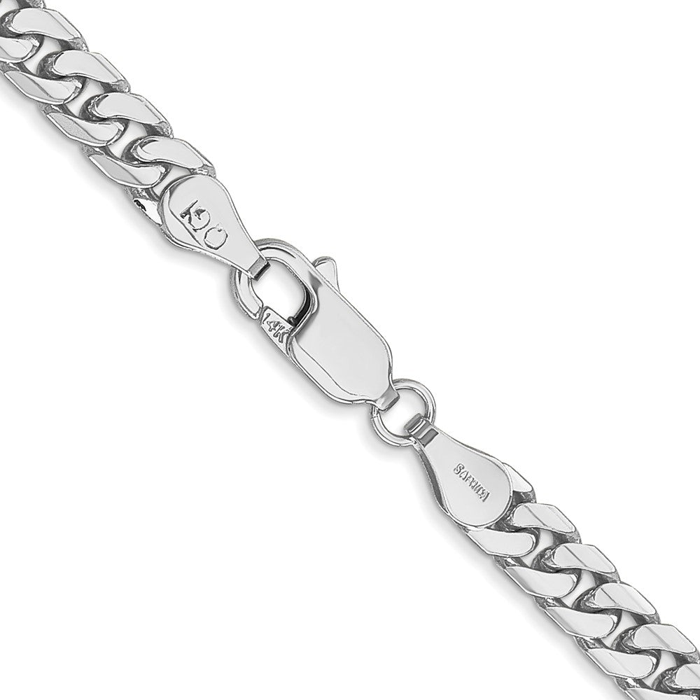 14K Weißgold 4.3mm Massiv Miami Kubanisch Glieder mit Karabinerverschluss Halskette