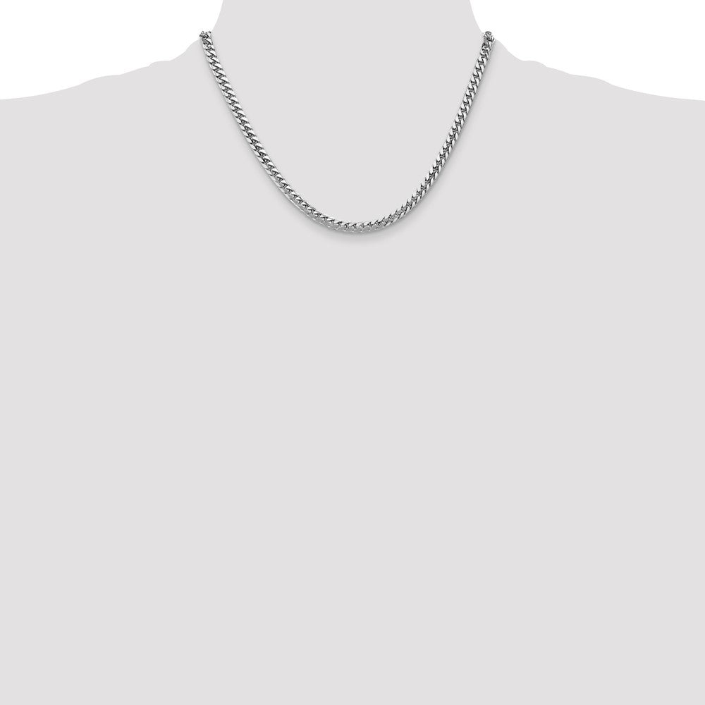 14K Weißgold 4.3mm Massiv Miami Kubanisch Glieder mit Karabinerverschluss Halskette