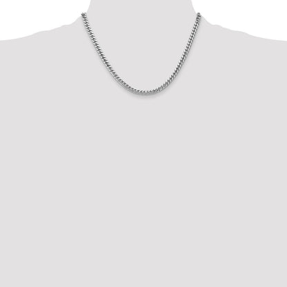14K Weißgold 4.3mm Massiv Miami Kubanisch Glieder mit Karabinerverschluss Halskette