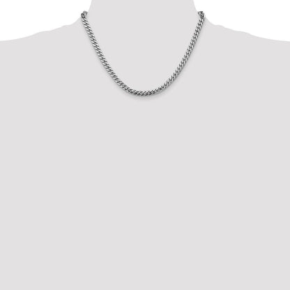 14K Weißgold 5mm Massiv Miami Kubanisch Glieder mit Karabinerverschluss Halskette