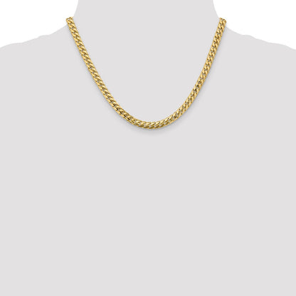14K Gelbgold 5.5mm Massiv Miami Kubanisch Glieder mit Karabinerverschluss Halskette