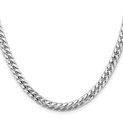 14K Weißgold 5.5mm Massiv Miami Kubanisch Glieder mit Karabinerverschluss Halskette