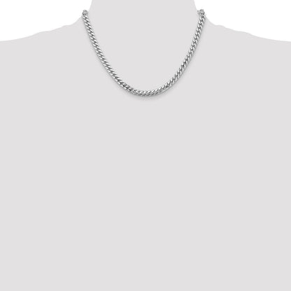 14K Weißgold 5.5mm Massiv Miami Kubanisch Glieder mit Karabinerverschluss Halskette