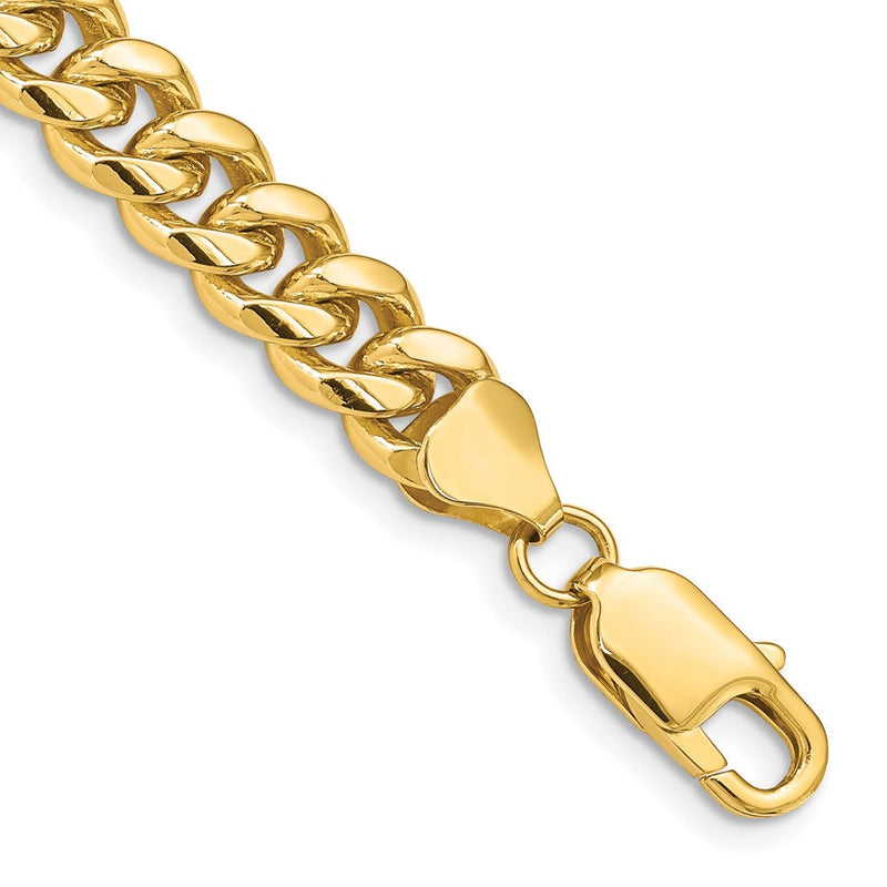 14K Gelbgold 6.75mm Massiv Miami Kubanisch Glieder mit Karabinerverschluss Gliederarmband