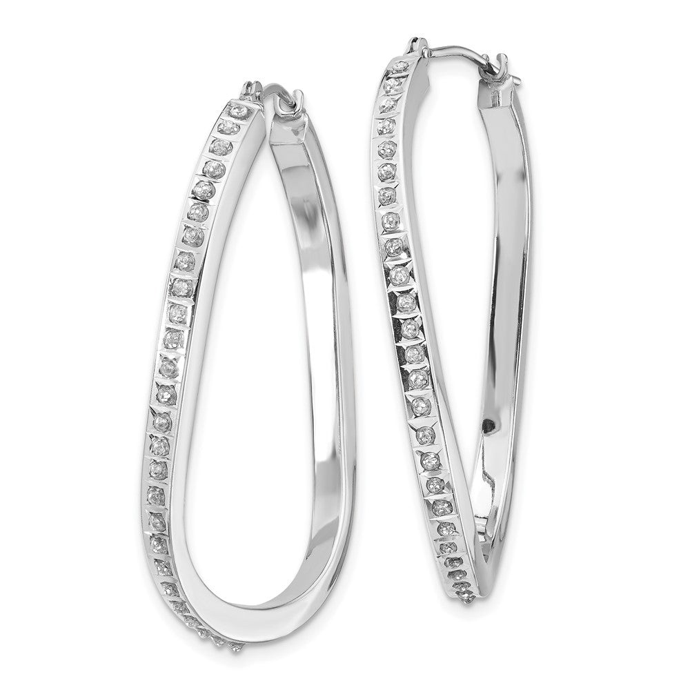 14K Weißgold Diamant Fascination Oval Gedreht Klappbar Creolen