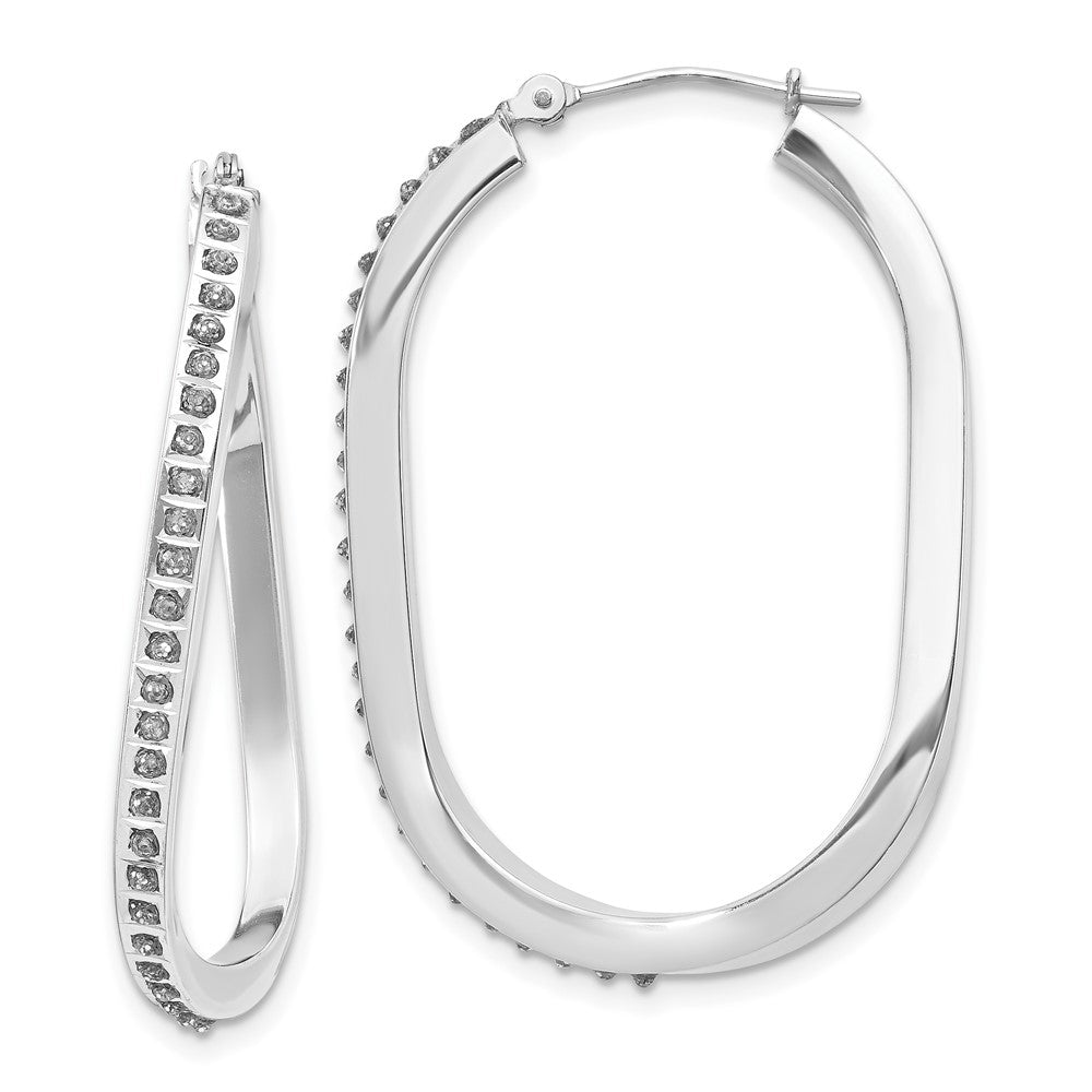 14K Weißgold Diamant Fascination Oval Gedreht Klappbar Creolen
