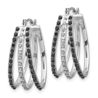 14K Weißgold Wg Diamant Fascination Schwarz & W Dreifach Oval Klappbar Creole Ohr