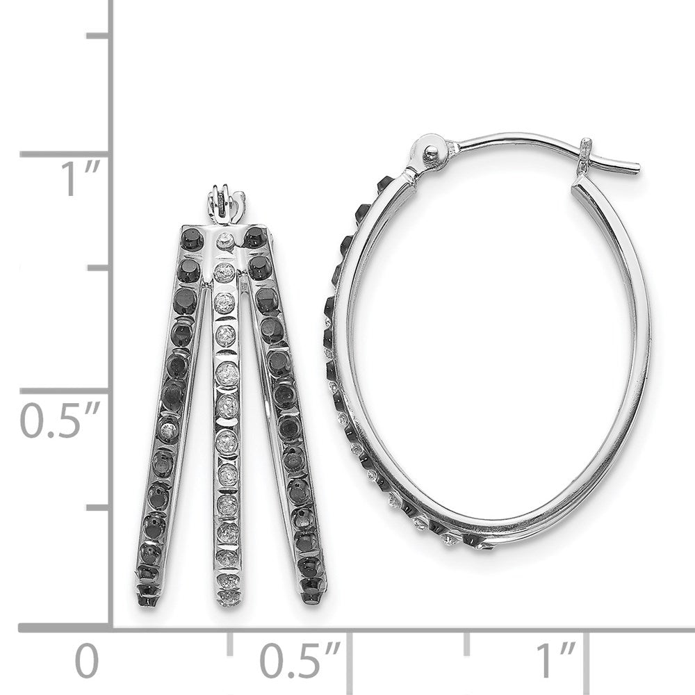 14K Weißgold Wg Diamant Fascination Schwarz & W Dreifach Oval Klappbar Creole Ohr