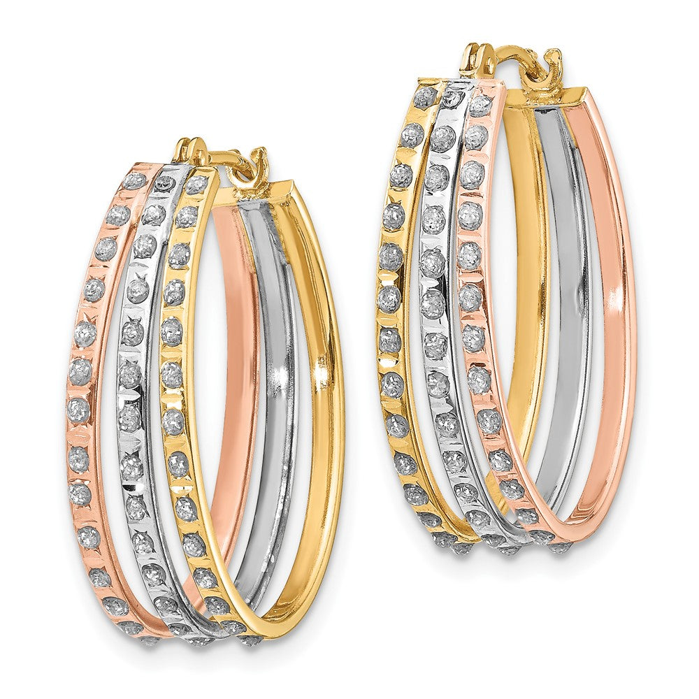 14K Tricolor Diamant Fascination Drei Oval Creolen