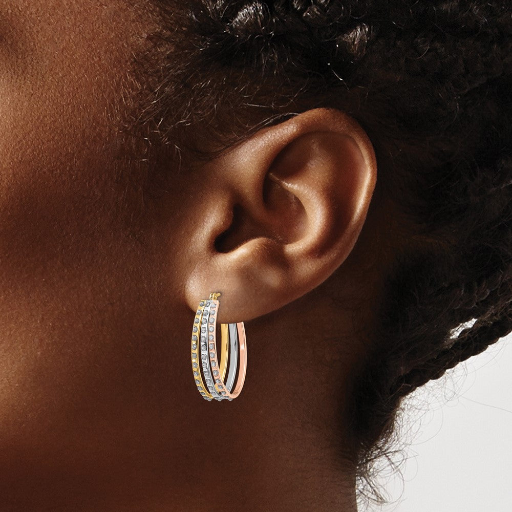 14K Tricolor Diamant Fascination Drei Oval Creolen