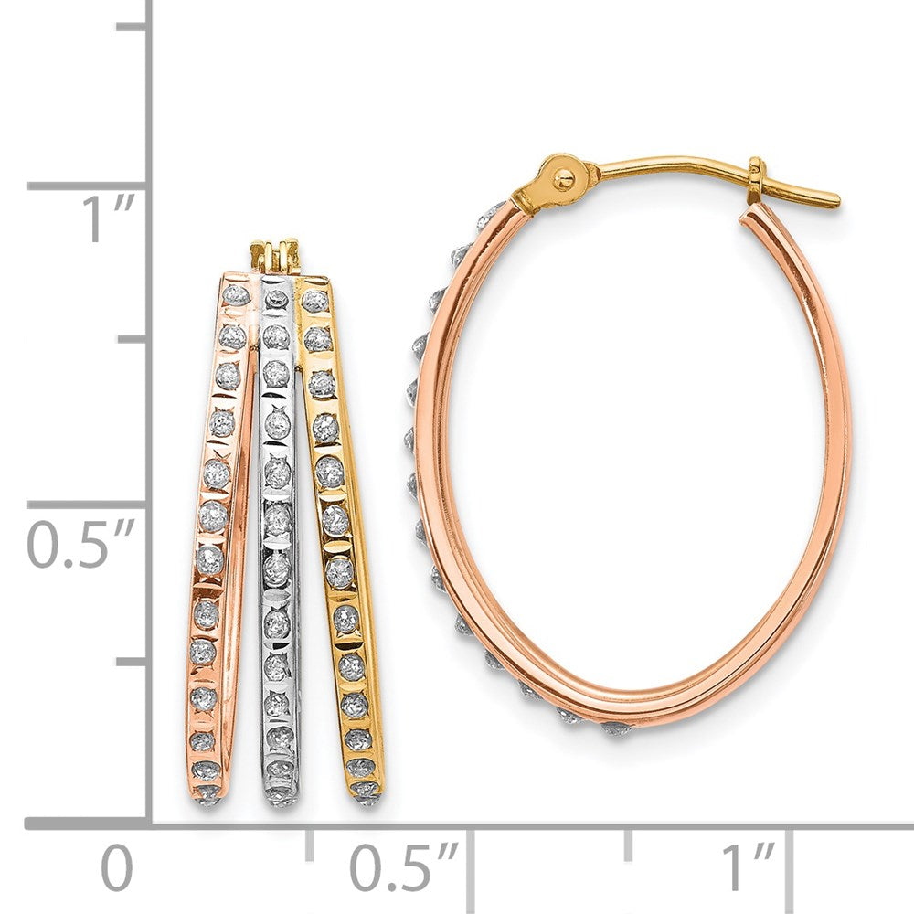 14K Tricolor Diamant Fascination Drei Oval Creolen