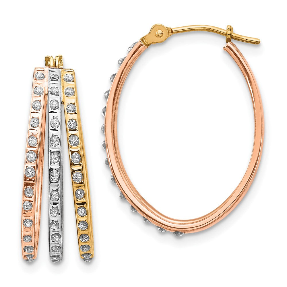 14K Tricolor Diamant Fascination Drei Oval Creolen