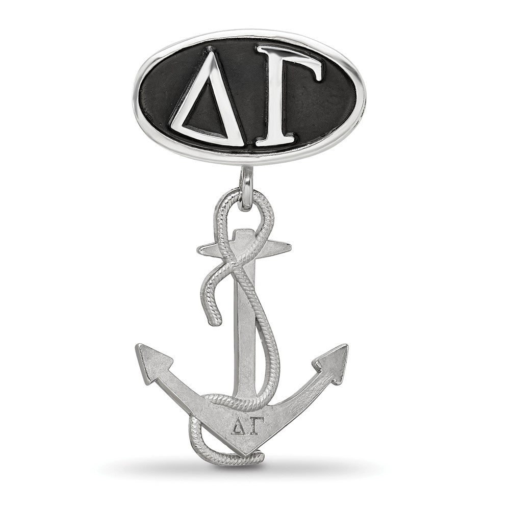 Sterlingsilber Logoart Delta Gamma Oval mit Anker Hängend Perle