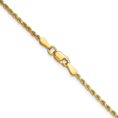 14K Gelbgold 2mm Halbmassiv Diamantiert Kordel mit Karabinerverschluss Halskette