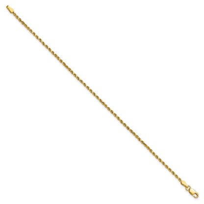 14K Gelbgold 2mm Halbmassiv Diamantiert Kordel mit Karabinerverschluss Gliederarmband