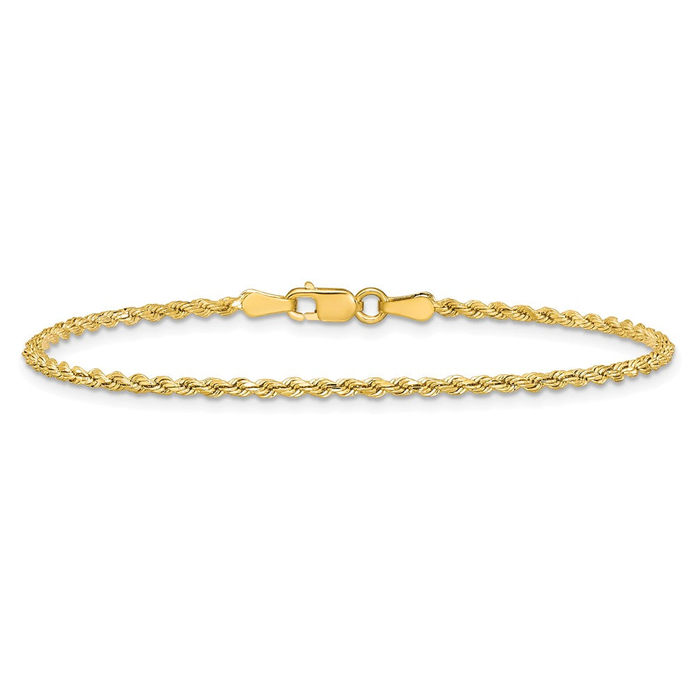 14K Gelbgold 2mm Halbmassiv Diamantiert Kordel mit Karabinerverschluss Gliederarmband